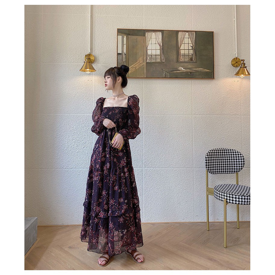 VÁY HÈ voan nữ phối hoa chấm bi dáng dài