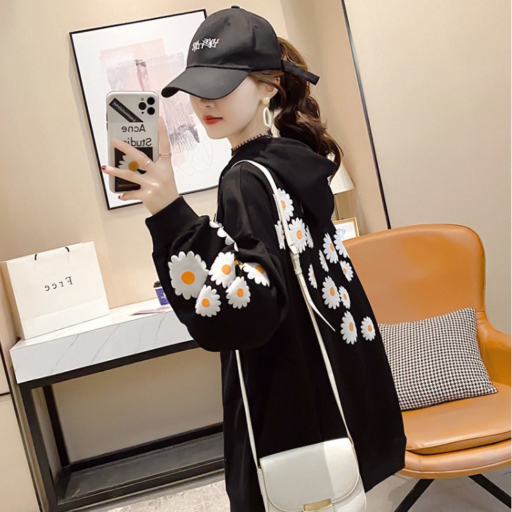 ÁO HOODIE NỮ FORM DÀI RỘNG HỌA TIẾT HOA CÚC HOT TREND 2021