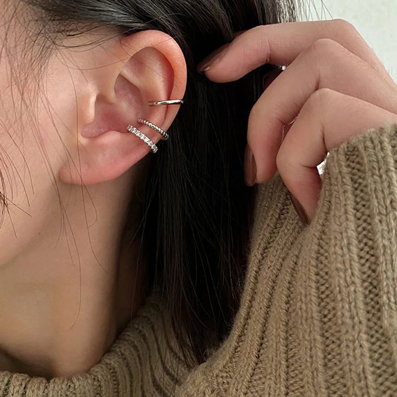 Set 3 khuyên kẹp vành tai phong cách Nhật Hàn thời trang giản dị cho nữ