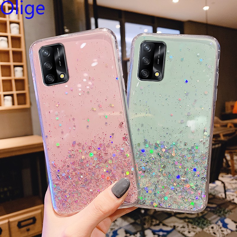 Ốp Điện Thoại Pc Cứng Trong Suốt Lấp Lánh Chống Sốc Kèm Móc Xỏ Ngón Cho Oppo A74 4g 5g | BigBuy360 - bigbuy360.vn