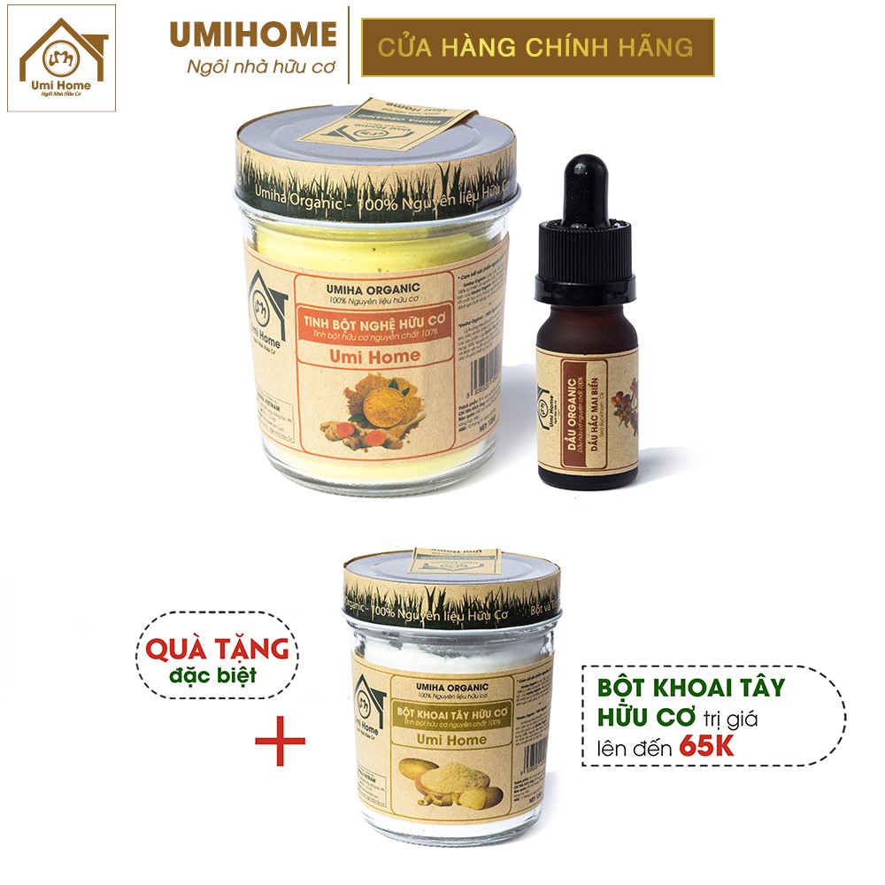 Combo Đắp Mặt UMIHOME Dưỡng Da gồm Dầu Hắc Mai Biển 10ml và Tinh Bột Nghệ 125g hữu cơ - Tặng Bột Khoai Tây 125g