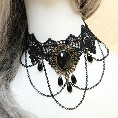 [Mã FASHIONCB232 hoàn tối đa 15K xu đơn 50K] Vòng cổ choker ren đính đá quý nhân tạo cá tính sang trọng dành cho nữ | BigBuy360 - bigbuy360.vn