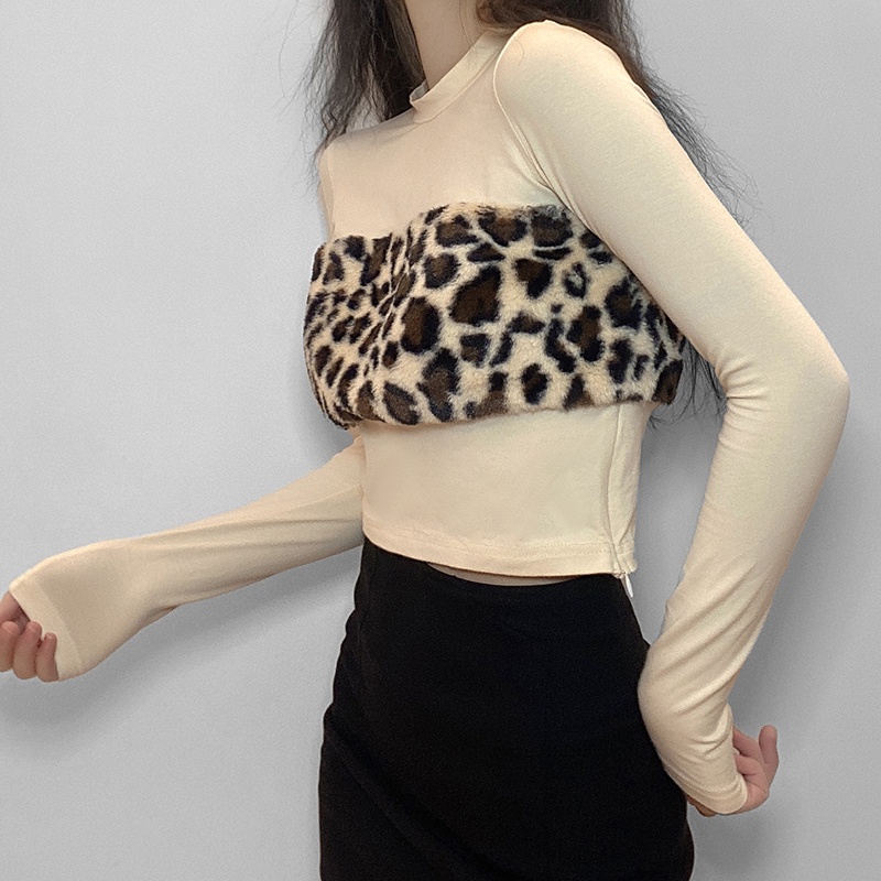 Kliou Áo Thun Tay Dài Cổ Tròn In Họa Tiết Da Báo Thời Trang Xuân Thu Dành Cho Nữ