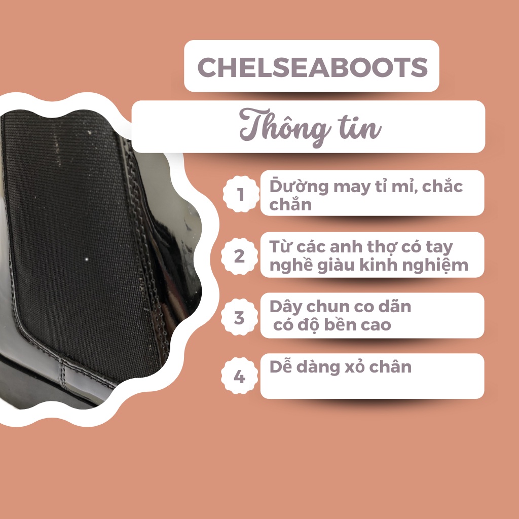 Giày Chelsea Boots Nam Da Bóng Chống Nước Đế Cao Su