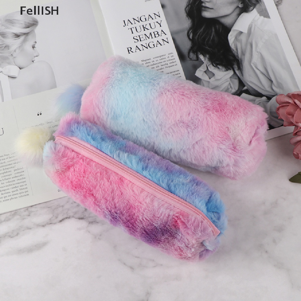 Túi Đựng Bút Bằng Lông Màu Cầu Vồng Dễ Thương 439br