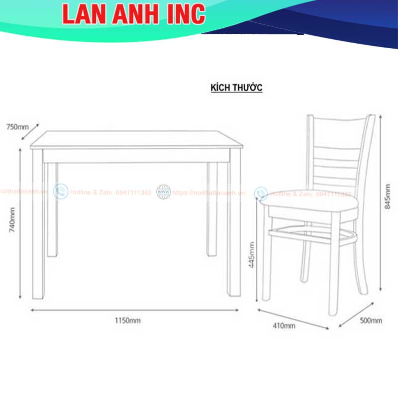 Bộ bàn ghế ăn 4 ghế gỗ đẹp giá rẻ LA-BBA03