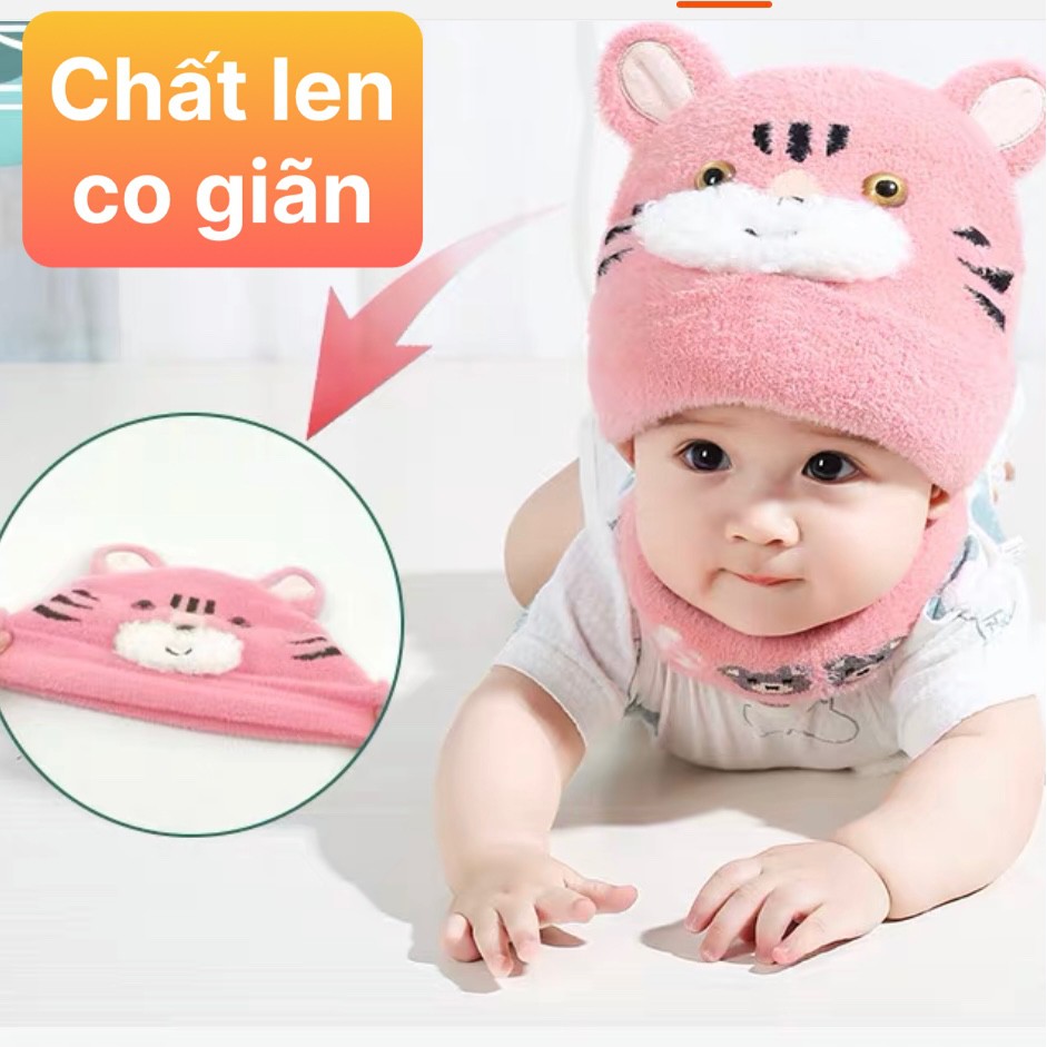 Bộ khăn mũ len lông thỏ, set 2 chi tiết khăn + mũ cho bé yêu