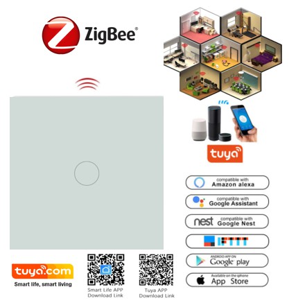 Công tắc cảm ứng thông minh vuông cao cấp Tuya hệ Zigbee 3.0 -Smartlife-Cần bộ Đk Zigbee và dây N