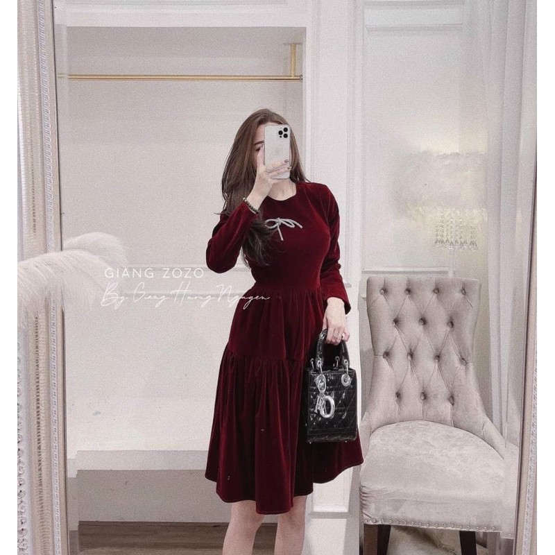 ĐẦM NHUNG ĐÍNH NƠ ĐÁ TD