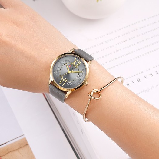 Đồng Hồ Quartz Đeo Tay CURREN 9049 Mặt Kim Dây Đeo Bằng Da Chống Nước Sang Trọng Cho Nữ