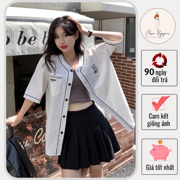 Áo Sơ Mi Nữ Ulzzang Tay Ngắn Trắng Viền Đen form rộng vải thun in hình thỏ cá tính