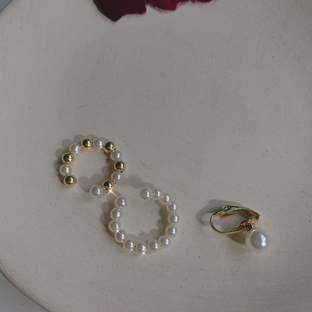 Set 3 Khuyên Vành Tai Đính Ngọc Trai Phong Cách Retro