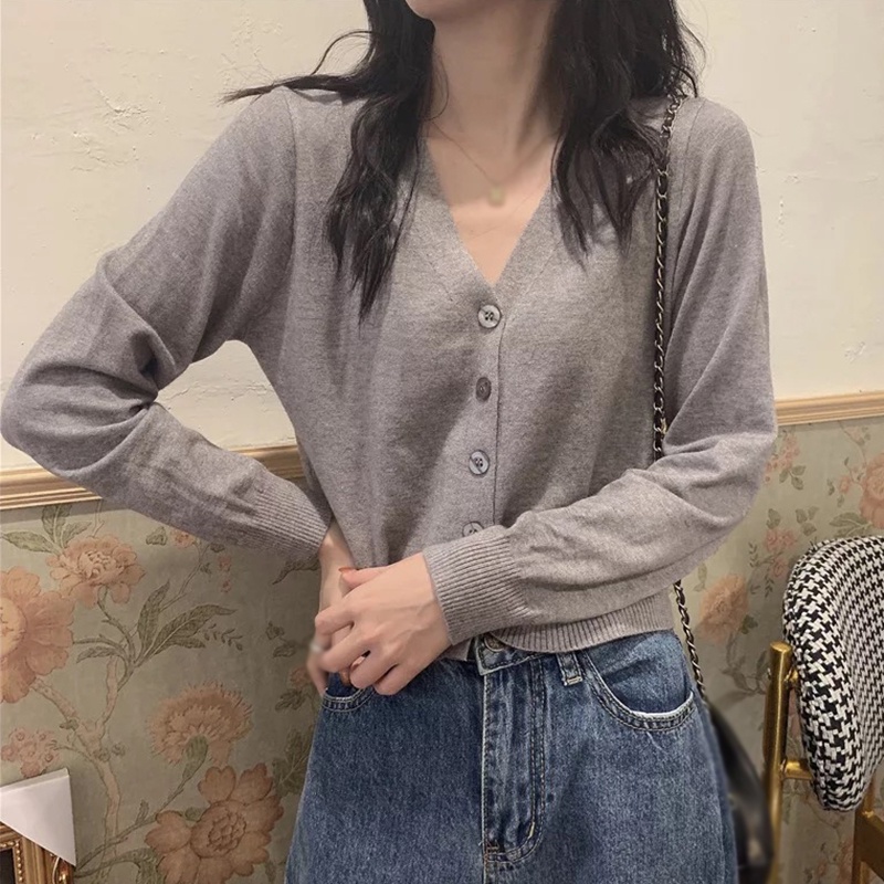 Áo Khoác Cardigan Dệt Kim Tay Dài Cổ Chữ V Dễ Phối Đồ Thời Trang Cho Nữ