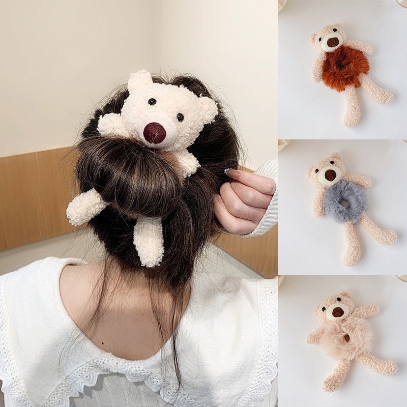 Dây Buộc Tóc Đính Nơ Hình Gấu Bông Mềm Mại Co Giãn Dành Cho Nữ