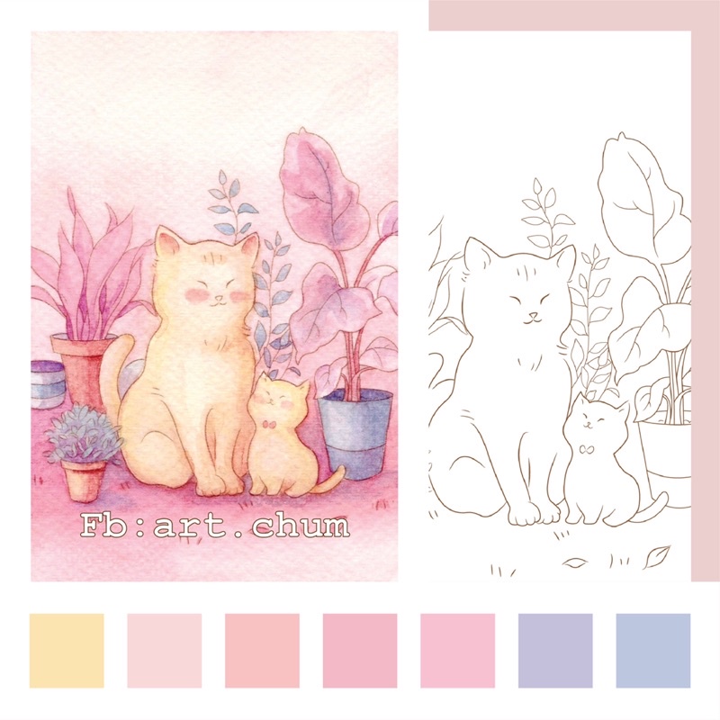 MÈO 2023- Bộ 10 Line Art khác nhau tranh tô màu chì, sáp dầu thư giãn sáng tạo của Chum