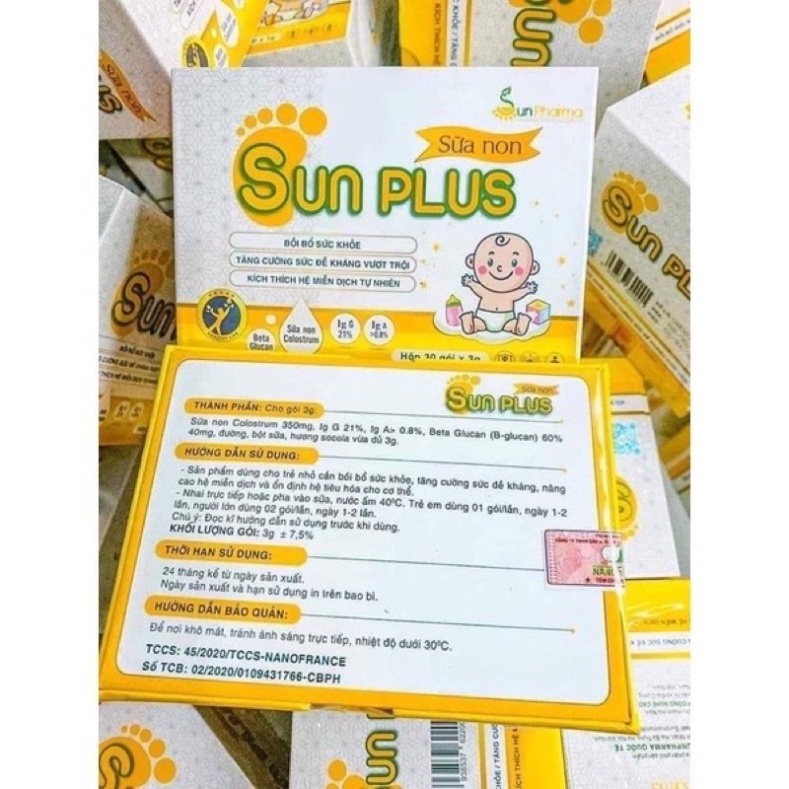 Sữa non Sun Plus bé ăn khỏe ngủ ngon, tăng đề kháng hộp 30 gói