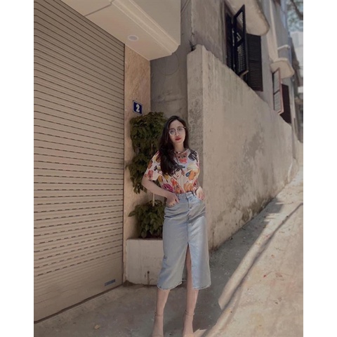1405VJ - CHÂN VÁY JEAN XẺ TRƯỚC HÓT HÍT