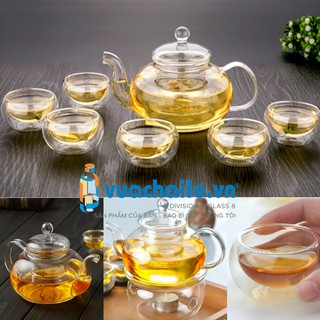 BỘ ẤM CHÉN THỦY TINH 2 LỚP BẾP NẾN