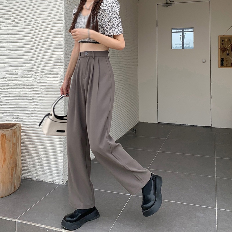 Quần Dài Ống Rộng Lưng Cao Màu Sắc Đơn Giản Thời Trang Phong Cách Hàn Quốc Cho Nữ