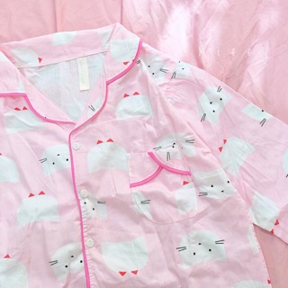 Bộ ngủ / pyjama mèo hồng