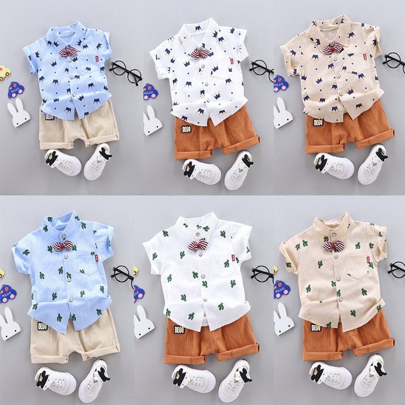 Bộ áo thun ngắn tay in hình vương miện + quần ngắn cho bé trai