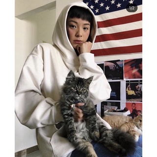 Áo hoodie da lộn màu trắng chubbie
