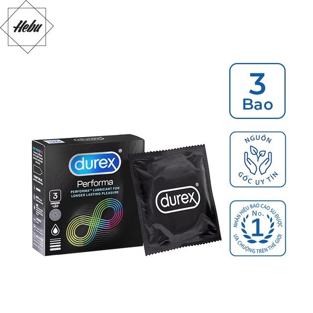 Bao cao su durex performa siêu mỏng kéo dài thời gian 1 hộp 3 cái hebuhome