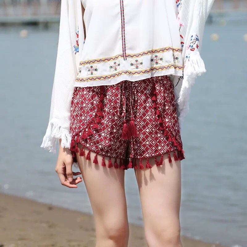 Quần sooc hoạ tiết thổ cẩm phong cách boho hàng order