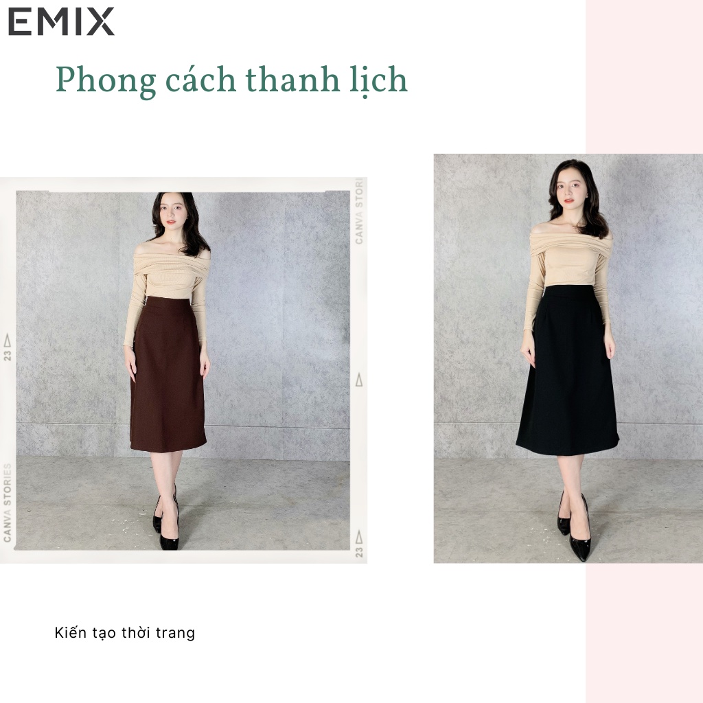 Chân váy công sở mã 809 EMIX (2 màu), dáng dài, midi, cạp cao, khóa sau, vải tuytxi, mềm mịn, đứng dáng