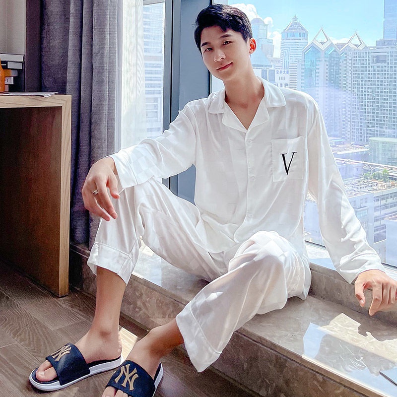 Bộ Đồ Ngủ Vải Lụa Lạnh Dáng Rộng Thiết Kế Sang Trọng Cho Nam