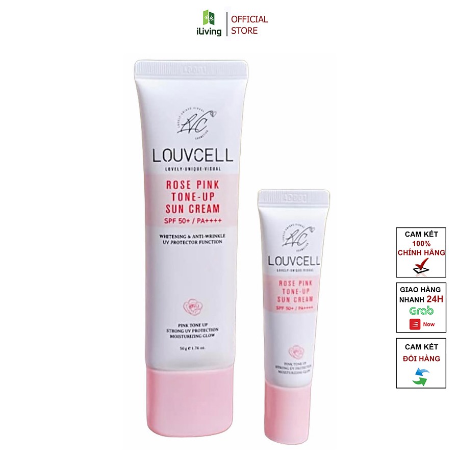 Kem chống nắng nâng tone da Rose Pink Tone Up Sun Cream Louv Cell 50ml và 10ml ILIVING-LOUKCNNTD