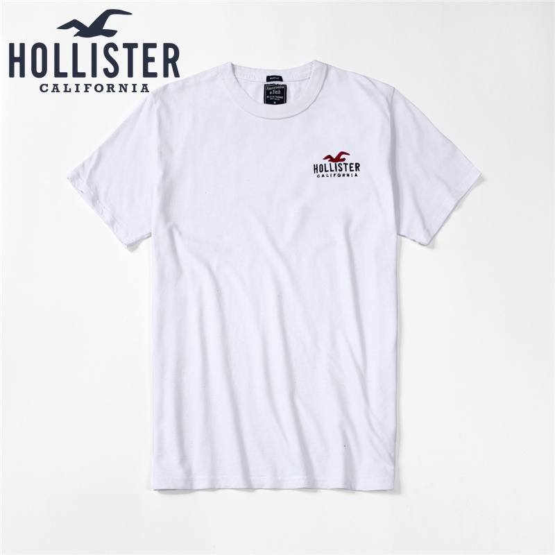 HOLLISTER Áo Thun Cotton Tay Ngắn Thêu Họa Tiết Đơn Giản Chất Lượng Cao Cho Nam