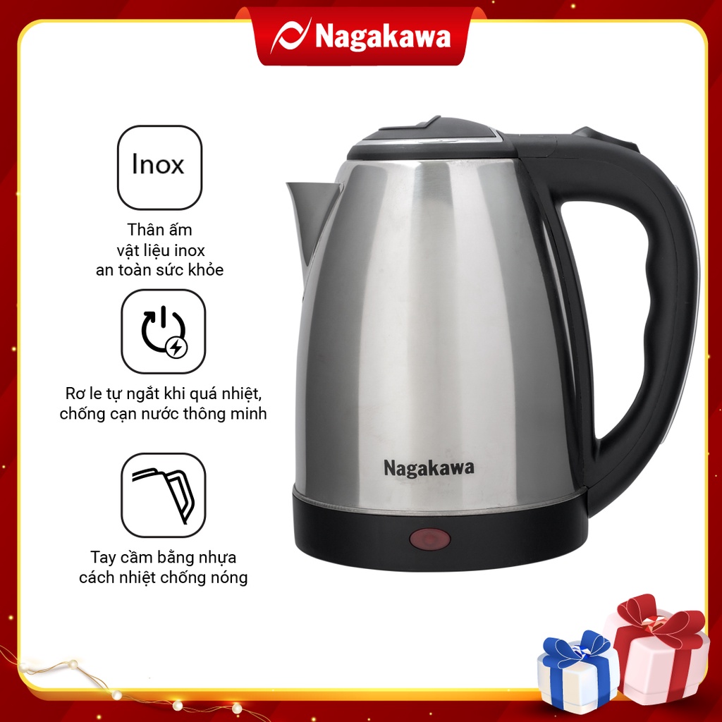 Ấm siêu tốc inox 1.8 lít Nagakawa - bảo hành 12 tháng