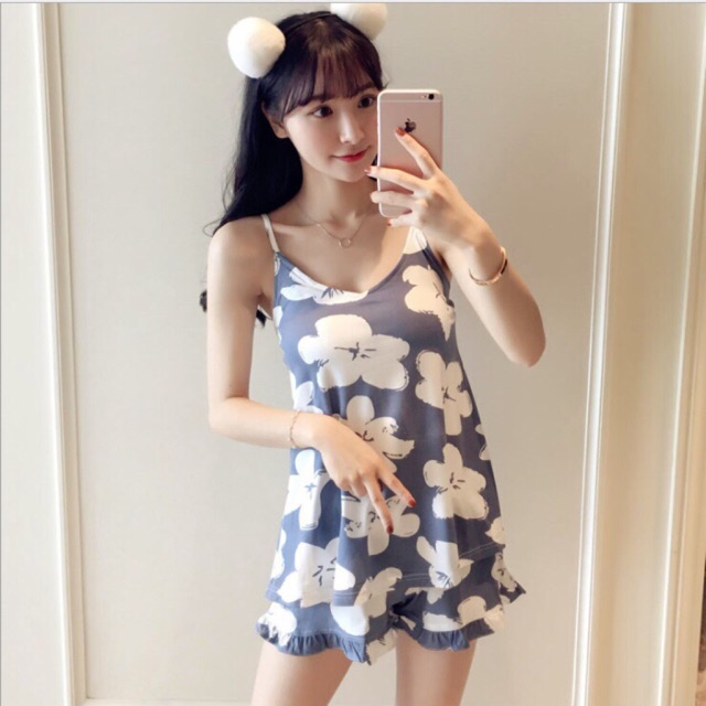 Bộ đồ ngủ 2 dây kèm lót ngực loại 1 chuẩn túi zip hàng Quảng Châu cao cấp