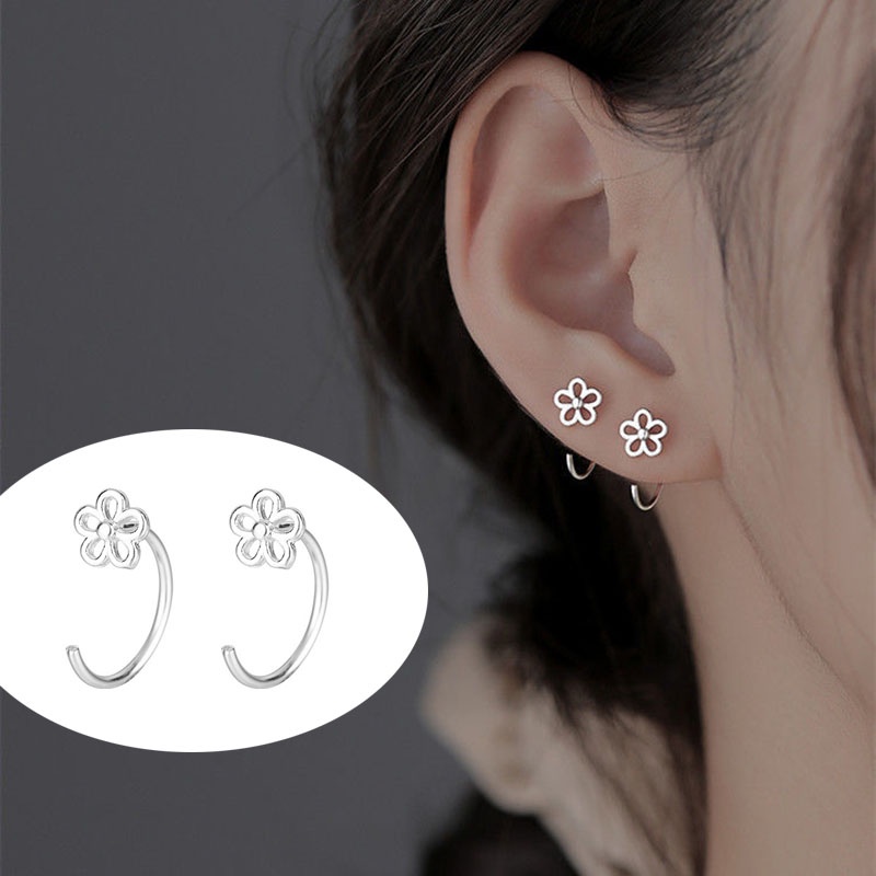 Đôi Bông Tai Mạ Bạc Hình Bông Hoa Dễ Thương Dành Cho Nữ