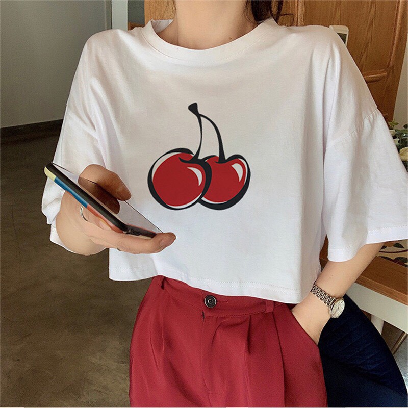 [Mã FAMAYWA2 giảm 10K đơn 50K] Áo Croptop Nữ / Áo Croptop Tay Lỡ Cherry / Áo Croptop Kiểu Form Rộng ACR01