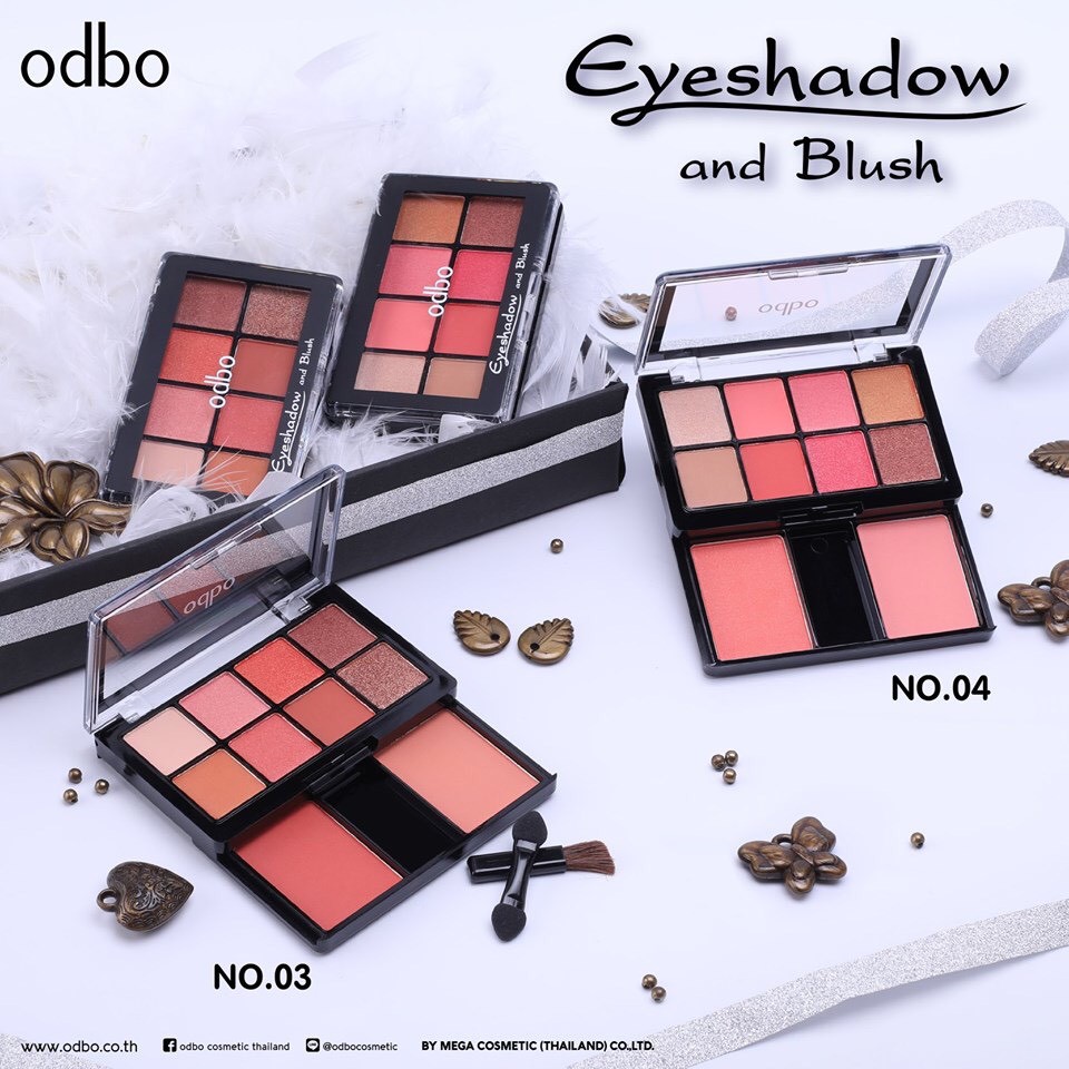 Bộ phấn mắt Odbo Eyeshadow and Blush ô nhũ kèm 2 ô phấn má hồng Thái Lan OD1022