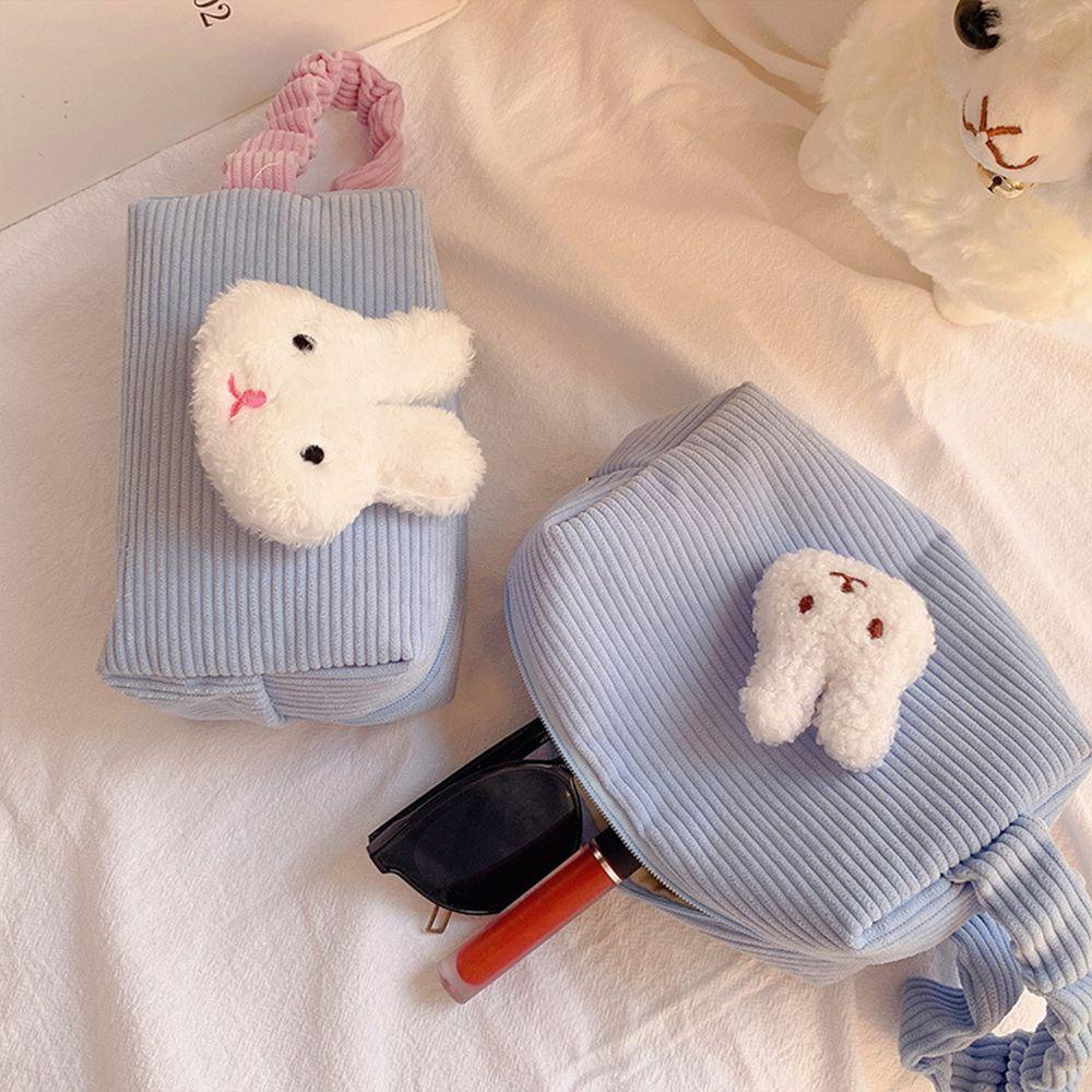 OCEANMAP 1 Túi Đựng Đồ Trang Điểm Bằng Nhung Kẻ Cỡ Lớn Họa Tiết Hoạt Hình Ốp