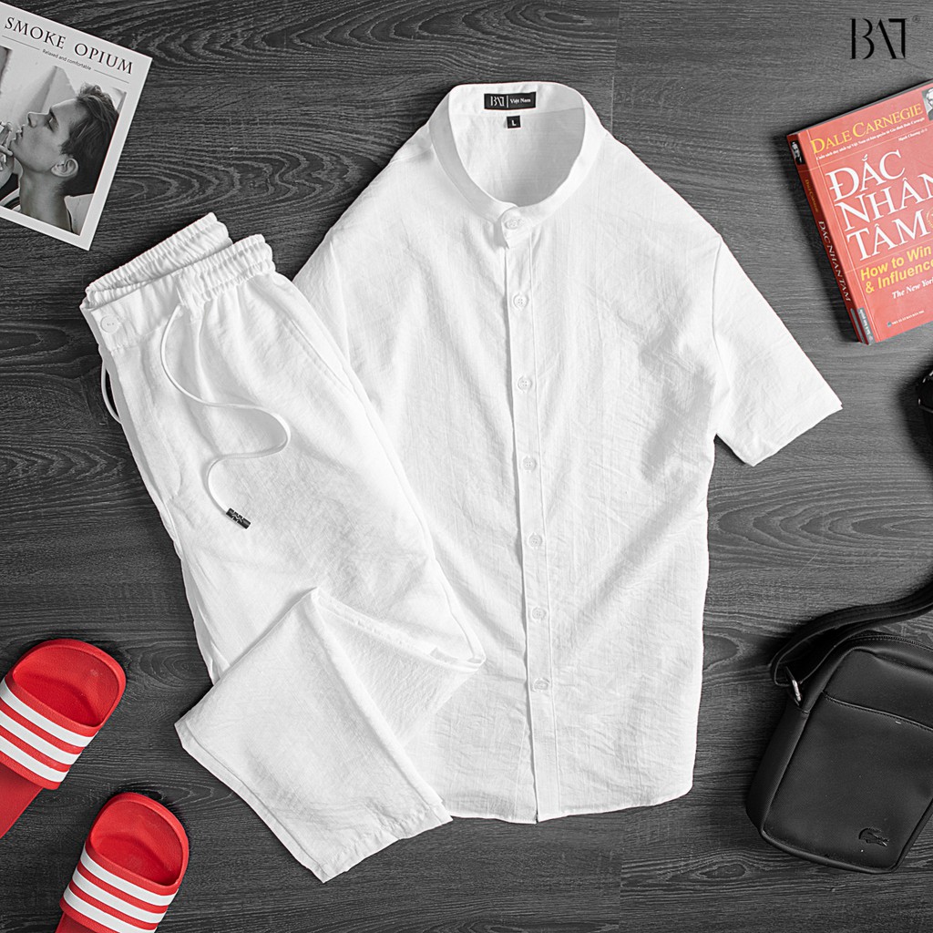 Bộ Đũi Đi Biển Quần Dài Đũi + Áo Đũi Ngắn Cổ Tàu ,Cổ Bẻ Đen,Trắng Chất Đũi Thái Mát, Mặc Nhẹ Như Không | BigBuy360 - bigbuy360.vn