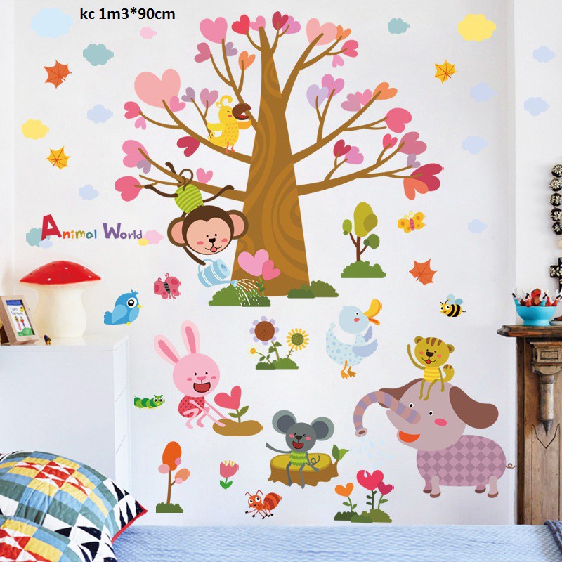 decal dán tường vườn thú cho bé