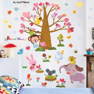 decal dán tường vườn thú cây