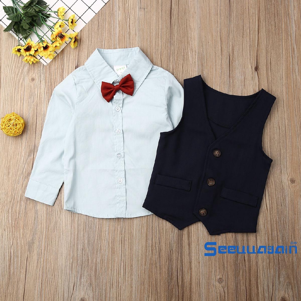 Bộ 4 trang phục trang trọng gồm áo sơ mi + áo vest + quần + thắt nơ cho bé trai