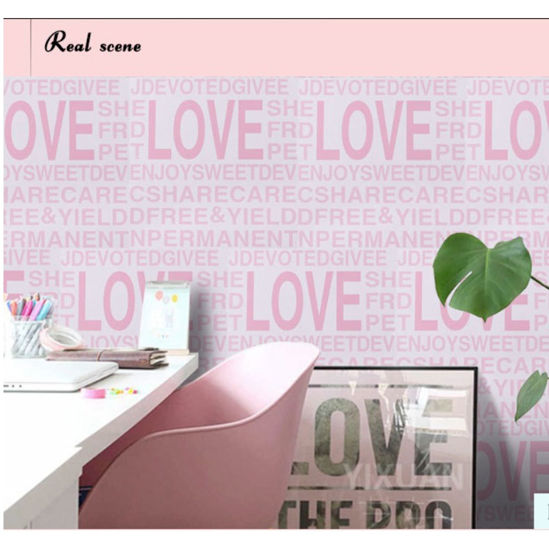 Cuộn 10 mét giấy dán tường CHỮ LOVE HỒNG 45cm keo sẵn