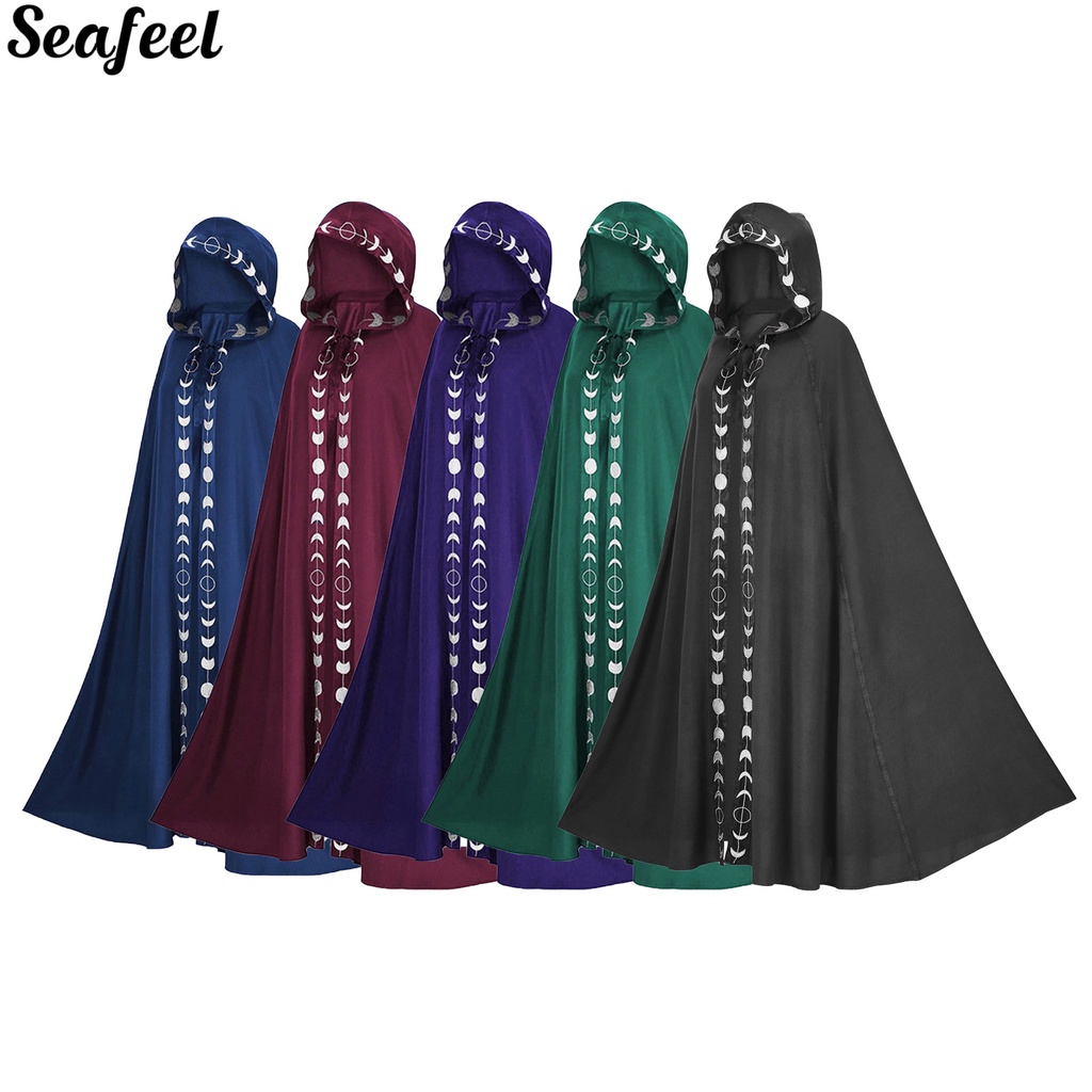 sf_ Medieval Halloween Cape Hooded Thick Unisex Robe Cloak Comfortable Cosplay Costume
