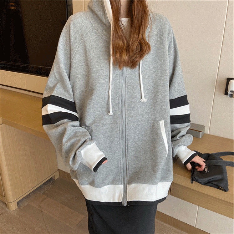 Áo Khoác Hoodie Khóa Kéo Dáng Rộng Thời Trang Mùa Đông Hàn Quốc Dành Cho Nữ