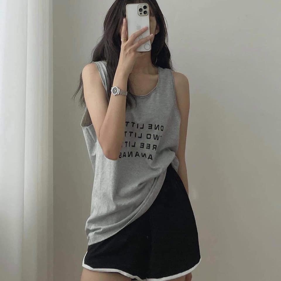 Set tanktop áo chữ kèm quần sooc, Bộ quần short đùi ống rộng kèm áo ba lỗ tank top form rông Ulzzang