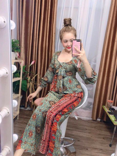 SET BỘ DÀI THỔ CẨM TAY DÀI LỤA MANGO - ĐỒ BỘ NỮ