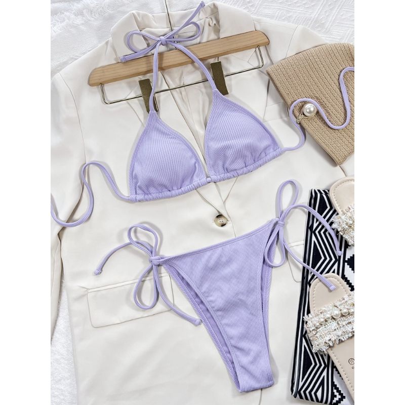 Lakie_bikini: Bikini Tam Giác Basic Khoét Hông Cạp Cao Nâu Tây