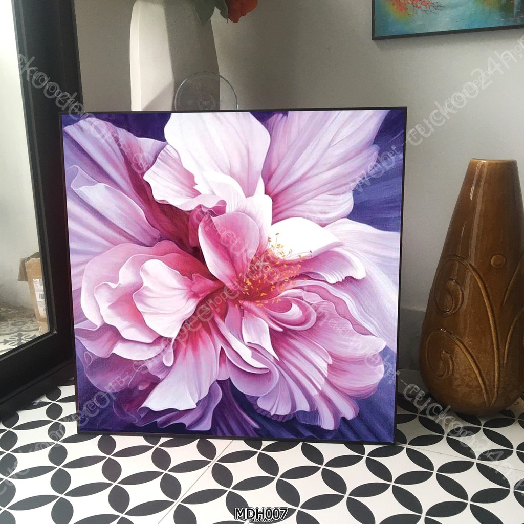 Tranh hoa Mẫu Đơn Hồng - Tranh in canvas đủ khung và đinh treo - kích thước 60x60cm