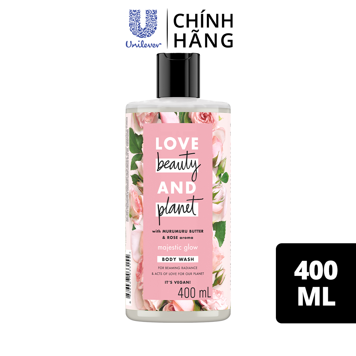 Sữa tắm Love Beauty And Planet Làm Sáng Da Majestic Glow với 100% tinh dầu hoa hồng Bulgaria 400ml